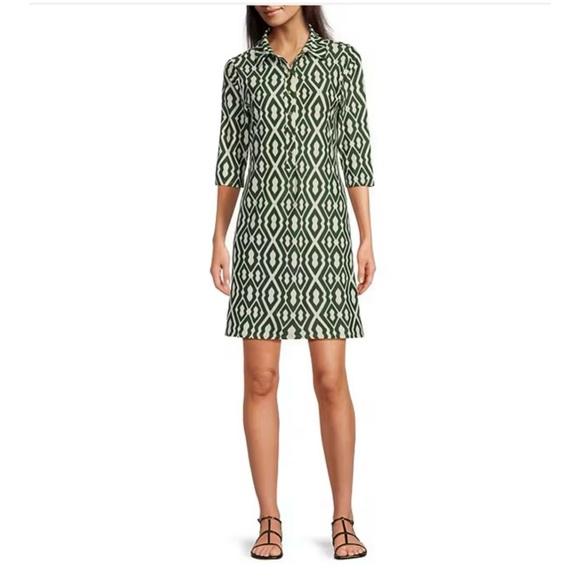 Jude Connolly Moroccan Trellis Loden print polished classic shirt dress